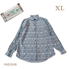 HH02040　80s 90s ベネトンbenettonイタリア製長袖シャツXLプリント柄シャツのサムネイル