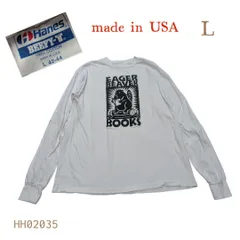 HH02035　USA製ヘインズ長袖プリントTシャツLホワイトシングルステッチ