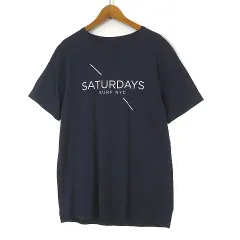 サタデーズサーフ SATURDAYS SURF NYC ビームス別注 Tシャツ ロゴ プリント クルーネック コットン 半袖 M 紺 ネイビー 白 ホワイト