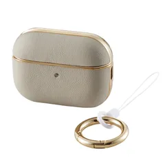 新品 エレコム AirPods Pro 第2世代 Pro2 ケース &Me レザー カラビナ付き 可愛い ワイヤレス充電対応 グレージュ×ゴールド AVA-AP4ULMGB