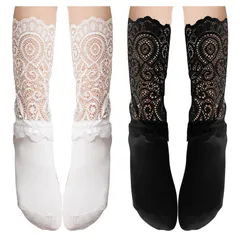 新品 [Kingsie] 女の子 靴下 2足セット レース ハイソックス ベビー キッズ ガールズ 結婚式 発表会 入学式 卒園式 黒 白 (S:13-15cm)