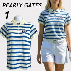 PEARLY GATES パーリーゲイツ レディース ゴルフウェア 1 半袖ポロシャツ 055-6160512 ボーダー ライトブルー×アイボリー系 (F022)★