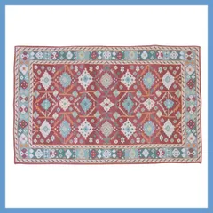 ポリエステル製の手作業デザインラグマット（アンティークキリム調）「約W190×D130cm」（裏面：スベリ止め加工）No.167／Ｂ柄