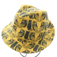 カシラ CA4LA ハット 中折れ帽 総柄 フクロウ柄 マスタード色 AKI01104 /HN