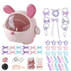 ヘアアクセサリーセット ケース付き 女の子 大容量 かわいい ヘアクリップ ヘアゴム 子供の日 七五三 誕生日 クリスマス ギフト お姫様 小学生 (ピンク Dwen Dwen Dog)★