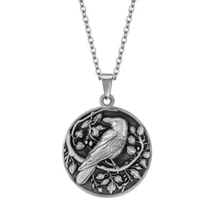【在庫処分】メンズネックレス お守りペンダント 浮き彫り模様 植物と自然 動物 カラス ヴィンテージ ジュエリー