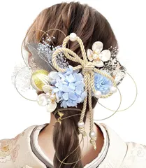 【新着商品】結婚式用 袴 造花飾り 浴衣 ヘアアクセサリー 七五三 和玉 卒業式 水引 着物 ヘッドパーツ 振袖 組紐 かすみ草 手作り ドライフラワー 専用ケース付き 髪飾り A6000 成人式