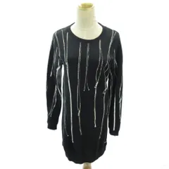 ディーゼル DIESEL 美品 ワンピース トレーナー ファスナー プリント ひざ丈 長袖 XS 黒 ブラック 0211 IBO88