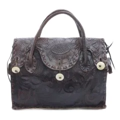 グレースコンチネンタル GRACE CONTINENTAL カービングトライブス ハンドバッグ トートバッグ レザー ブラウン ■TC