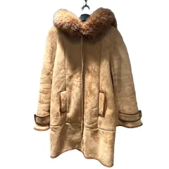 アンシャントマン ENCHANTEMENT コート ムートン 裏フォックスファー ミドル丈 フード 38 ベージュ ■WGA