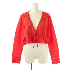 ザラ ZARA フリル ブラウス クロップド 長袖 L レッド /DF ■OS