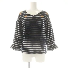 エニィファム anyFam カットソー ボーダー Vネック 花刺繍 2 ネイビー ホワイト マルチカラー /ES ■OS ■GY39 ■AX