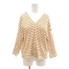 ヒューマンウーマン HUMAN WOMAN カットソー M 白 ホワイト オレンジ ボーダー柄 Vネック 長袖 /NL ■GY59