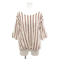 ヒューマンウーマン HUMAN WOMAN カットソー M 白 ホワイト ストライプ柄 七分袖 /NL ■GY59