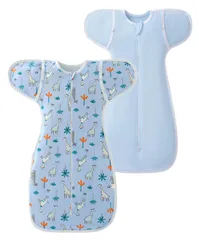 [ミャオッティ] スワドル おくるみ スリーパー 2枚セット 通年 手が出せる 新生児 ベビー 赤ちゃん コットン (ブルー) [ブルー]