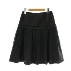 ミスアシダ miss ashida スカート 7 黒 ブラック ストライプ柄 ギャザー切り替え 膝丈 フレア /PP ■GY60