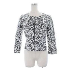 ミスジェイ MISS J ノーカラージャケット 上着 38 オフホワイト 紺 ネイビー 総柄 ノーカラー 長袖 /GG ■GY60