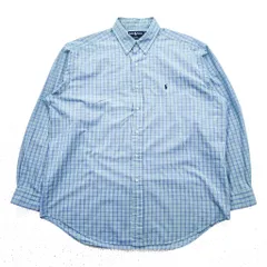 Ralph Lauren 90年代 ヴィンテージ 長袖 ボタンダウンシャツ XL ブルー チェック スモールポニー ロゴ 刺繍 BLAKE TWO-PLY COTTON