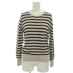 ヒューマンウーマン HUMAN WOMAN ニット カットソー ウール M グレージュ 黒 ブラック ボーダー柄 ラウンドネック 長袖 /GG ■GY59