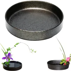 merrytime 生花用の花器 華道 フラワーベース 花瓶 アレンジメント 生け花 陶器製容器 いけばな道具 和風インテリア セラミック 花材 装飾用 深皿 紺黒 明暗 グラデーションブルー [深皿 紺黒 明暗]