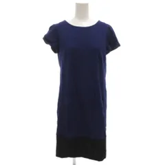 美品 ワンピース ミドル 半袖 2 黒 ブラック 紺 ネイビー バイカラー 切り替え /KR ■GY59