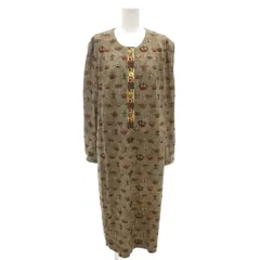 LA MADONNA 美品 ワンピース ロング丈 ウール 50 茶 ブラウン 総柄 ラウンドネック 長袖 /NL ■GY59