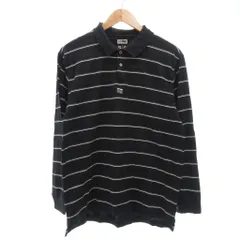 アディダス adidas ポロシャツ ボーダー柄  ゴルフウェア 長袖 M 黒 ブラック 白 ホワイト /YJ ■GY58