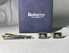希少 Burberry バーバリー ホースナイトロゴ 騎士デザイン ブルーメタリック&ゴールド カフス ネクタイピン セット タイピン ケース有