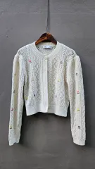 ZARA 花刺繍 クロップド カーディガン アイボリー