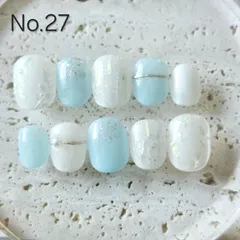 【No.27】アクアマリンネイル/ネイルチップ/ニュアンス/ミラー/うるうる/もやもや/マグネット/淡色/奥行き/