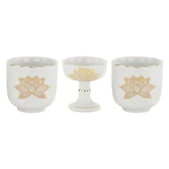 【新品】 お仏壇のはせがわ 仏飯器 湯呑 仏具セット 3個セット (白金蓮/小) 日本製 仏飯 仏器 湯呑み (白/金蓮柄) 仏壇 仏具 仏壇用品 1