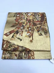 【中古】 袋帯 正絹 ゴールド地に几帳文様 六通柄 