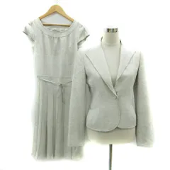 23区 オンワード樫山 フォーマル セットアップ 上下 ツイードジャケット ミドル丈 シングルボタン ワンピース ロング丈 ノースリーブ ラメ リボン 上40 下38 ライトグレー /SM10 ■GY61