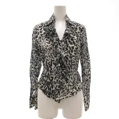 ナラカミーチェ NARA CAMICIE ブラウス 絹 シルク M0 白 ホワイト 黒 ブラック レオパード柄 フリル 長袖 /YZ ■GY58