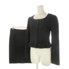 オフオン ofuon sweet セットアップ スーツ スカート 38 黒 ブラック シルバーラメ ラウンドネック ペプラム 長袖 /CK1 ■ECC001