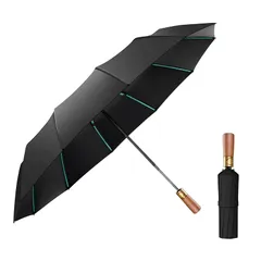 【新品】 【英国紳士の傘・12本骨】 おりたたみ傘 天然木ハンドル（美しい木目）折りたたみ傘 ワンタッチ自動開閉式 晴雨兼用 耐風設計・豪雨対応 収納ポーチ付き 100%遮光・遮熱 UVカット ビジネス 超撥水日傘兼用雨傘 レディース/メンズ/子供/大人兼 0