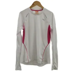 プーマ PUMA Tシャツ カットソー 長袖 Vネック ロゴ M 白 ホワイト ピンク /XZ ■ECC002
