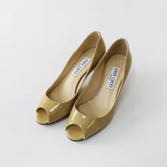 美品 ジミーチュウ JIMMY CHOO パテントレザーオープントゥパンプス 35＼ ベージュ エナメル ヒール 22cm【2400014896305】