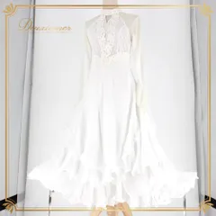 社交ダンス 衣装 prima boutique プリマブティック ドレス スタンダード ホワイト系 白 ラインストーン 長袖 レース スタンダードドレス モダン ワルツ タンゴ ジャイブ フォーマル 発表会 レッスン フロントレース ハイネック風のサムネイル