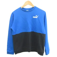 プーマ PUMA トレーナー スウェット 長袖 クルーネック ロゴ プリント 160 青 ブルー 黒 ブラック /XZ ■ECD001