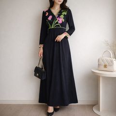 極美品✨高級 レオナール カンカン素材 トリムワンピース ローズ 花柄