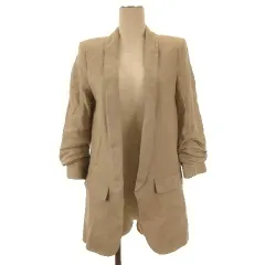 ザラ ZARA リネン ジャケット ボタンレス グレージュ XS 260309E ■ECA001