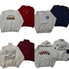 古着卸 まとめ売り USA製 スウェット 8枚セット (メンズ L ) ラッセル 三段ロゴ ハーフジップ カレッジ風 タートルネック 中古 古着 NE0649