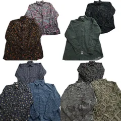 古着卸 まとめ売り 総柄 長袖シャツ 10枚セット (メンズ S ) 花柄 ボタンダウン ラウンドカット 中古 古着 NE1096