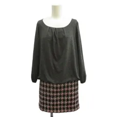 ナチュラルビューティーベーシック NATURAL BEAUTY BASIC ワンピース M グレー マルチカラー 無地 ラウンドネック 長袖 ツイード ミニ丈 /PP ■ECD001