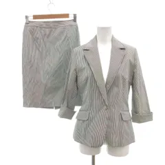 ホワイトジョーラ WHITE JOOLA セットアップ スーツ テーラードジャケット タイトスカート 9R 64-91 白 ホワイト グレー ストライプ柄 ロールアップ袖 /NU ■GY59