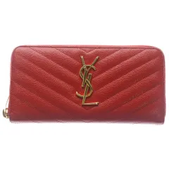 YVES SAINT LAURENT (イヴサンローラン) カサンドラ ラウンドファスナー ロングウォレット 長財布 カードケース レッド レザー 358094 ゴールド金具