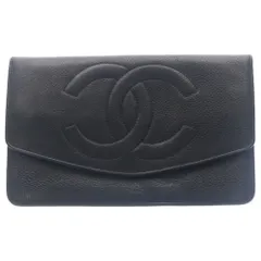 CHANEL (シャネル) キャビアスキン ココマーク 2つ折り長財布 レザーウォレット ブラック