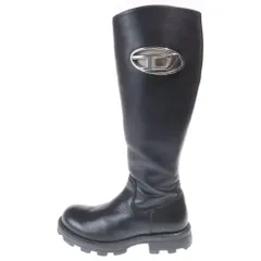 DIESEL (ディーゼル) DHAMMER ダンマー Dロゴ シルバープレート サイドジップ ロングブーツ レディース ブラック