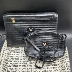 R476 マリオ バレンチノ Mario Valentino2点 ショルダーバッグ ポシェット セカンドバッグ 黒 ブラック レザー ロゴ 肩掛け 鞄 メンズレディースのサムネイル